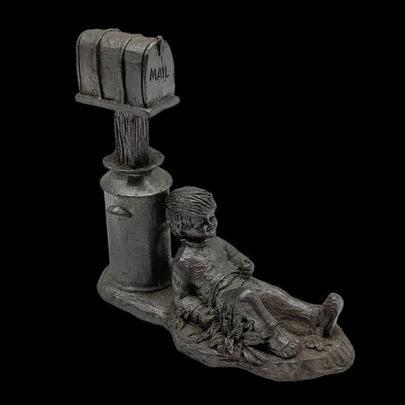 Michael Ritter Vintage Pewter Boy at Mailbox - Picture 2 of 12